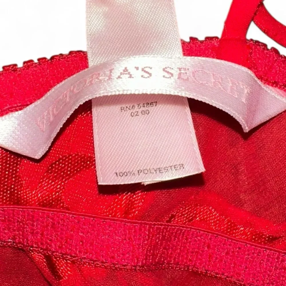 Victoria’s Secret Red Sheer Heart Lace Babydoll Chemise M Y2K